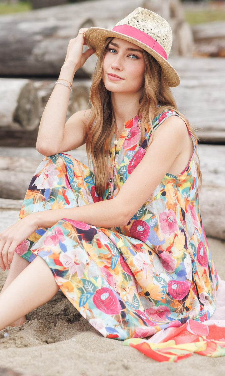 Floral Print Sleeveless Midi Dress