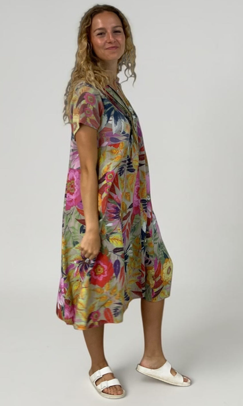 Botanical Linen Midi Dress