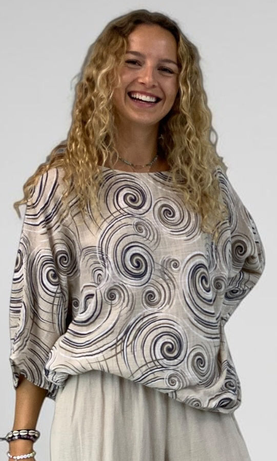 Swirl Print Cotton Blouse