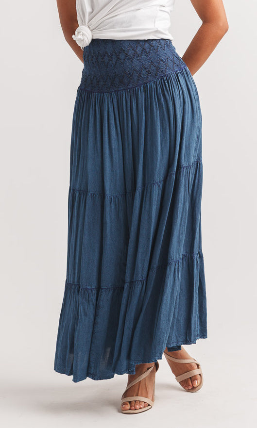 Smocked Waist Tiered Maxi Skirt