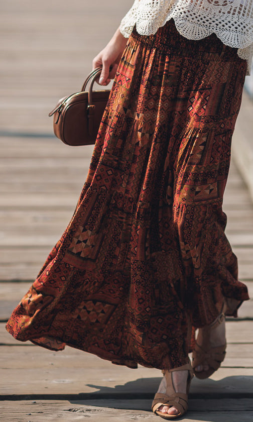 Patchwork Print Tiered Maxi Skirt