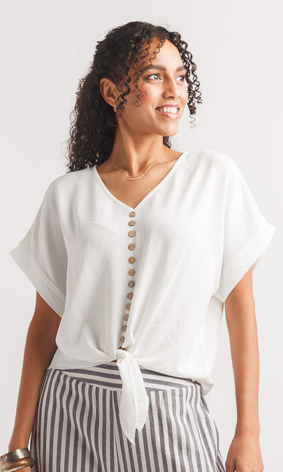 Tie Front Button Detail Blouse
