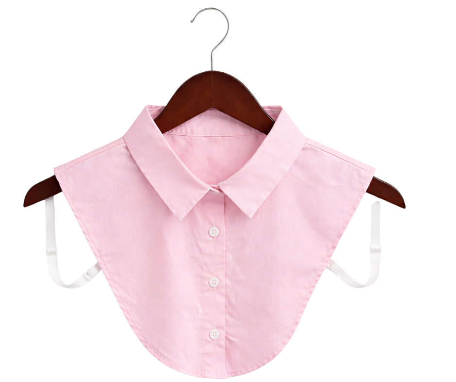 Pink detachable collar on a hanger against a white background