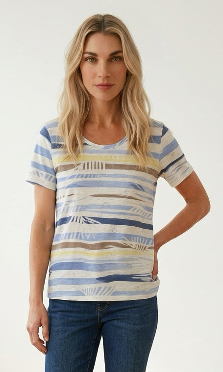 Printed Short Sleeve Scoop Neck Knit Top
