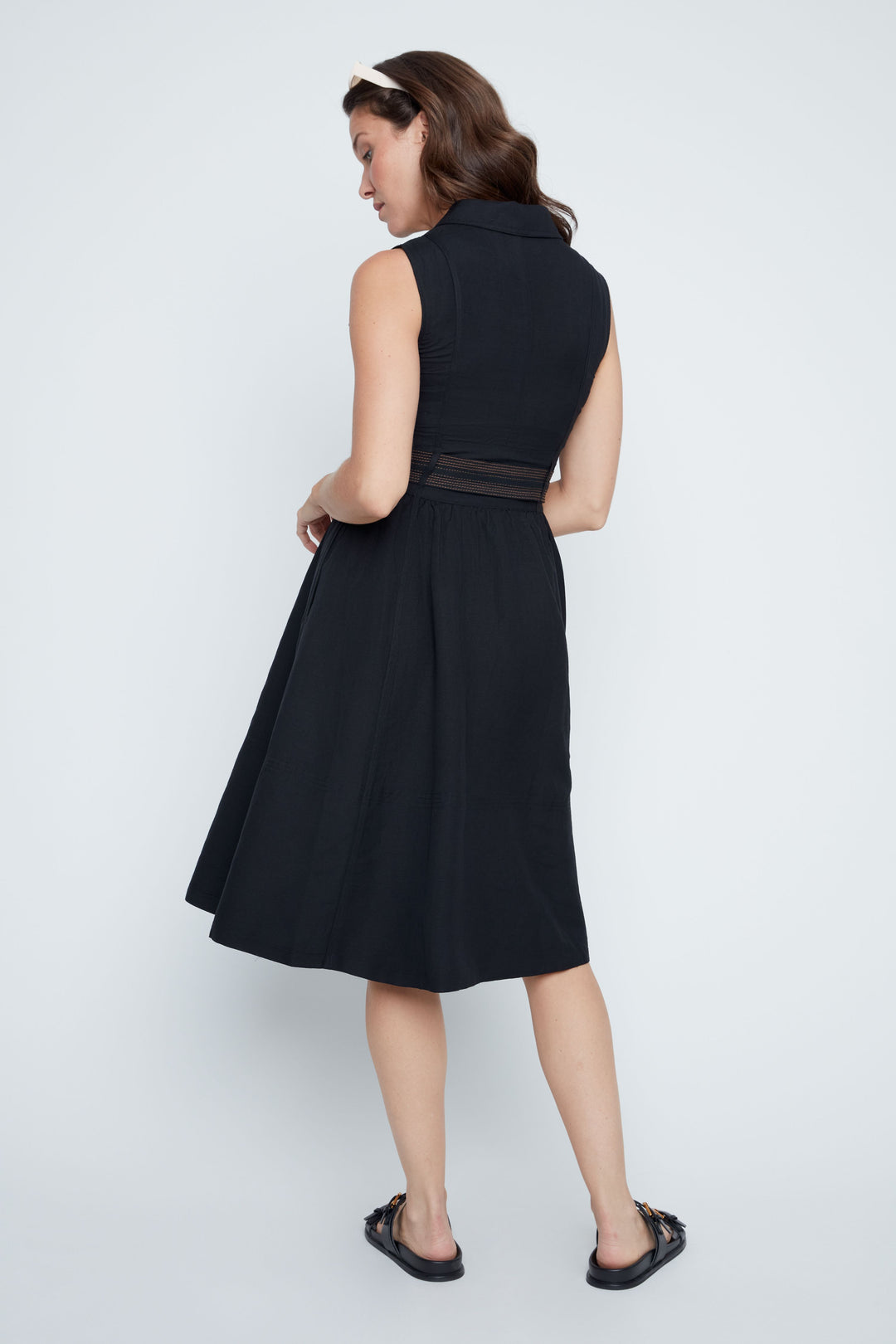Belted Sleeveless Button Detail Dress