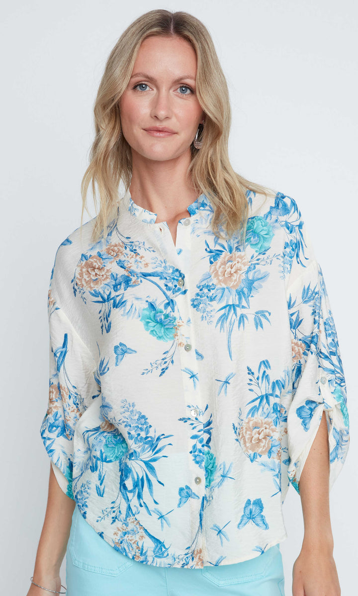 Floral Print Button Front Blouse