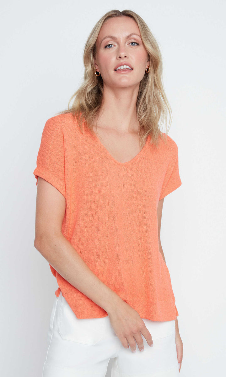 Lightweight V-Neck Short Sleeve Knit Top