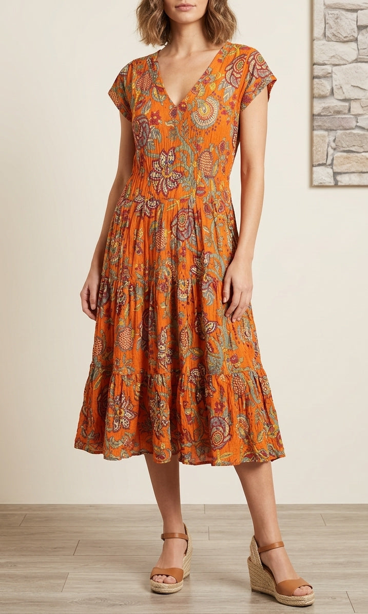 Printed Tiered Midi Dress