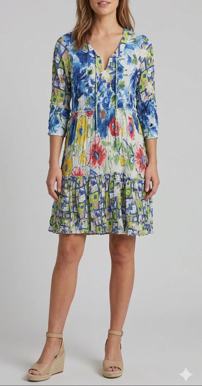 Mixed Print Drawstring Dress