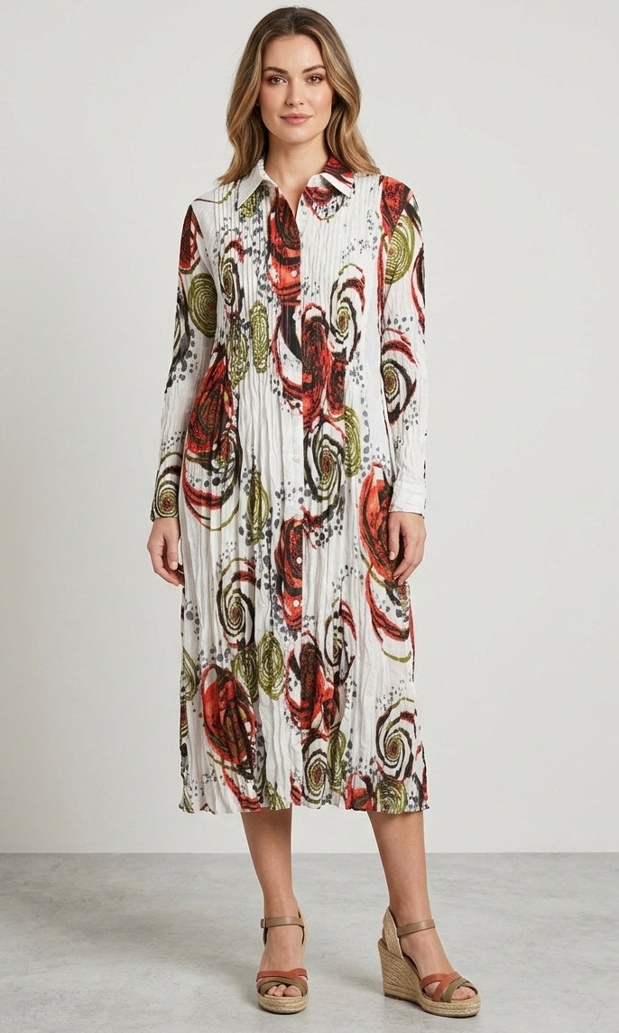 Printed Crinkle Midi Dress