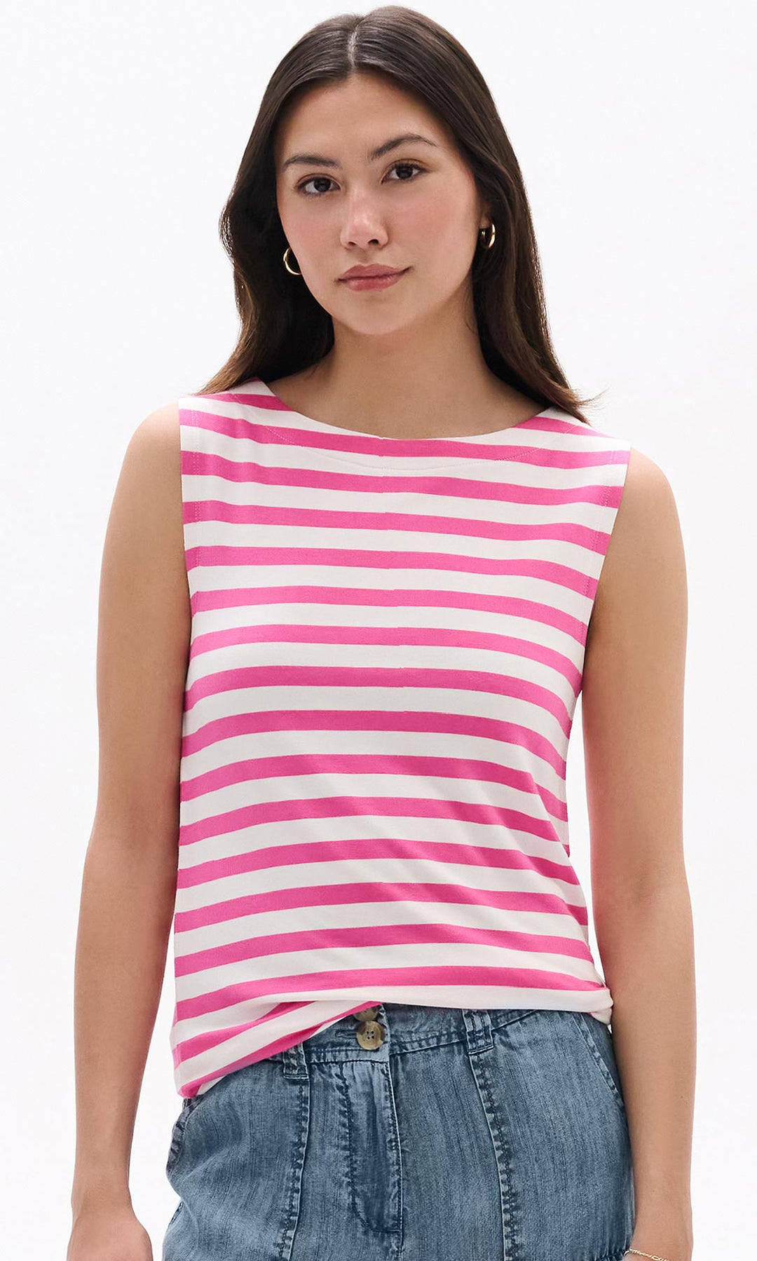 Striped Boat Neck Sleeveless Top