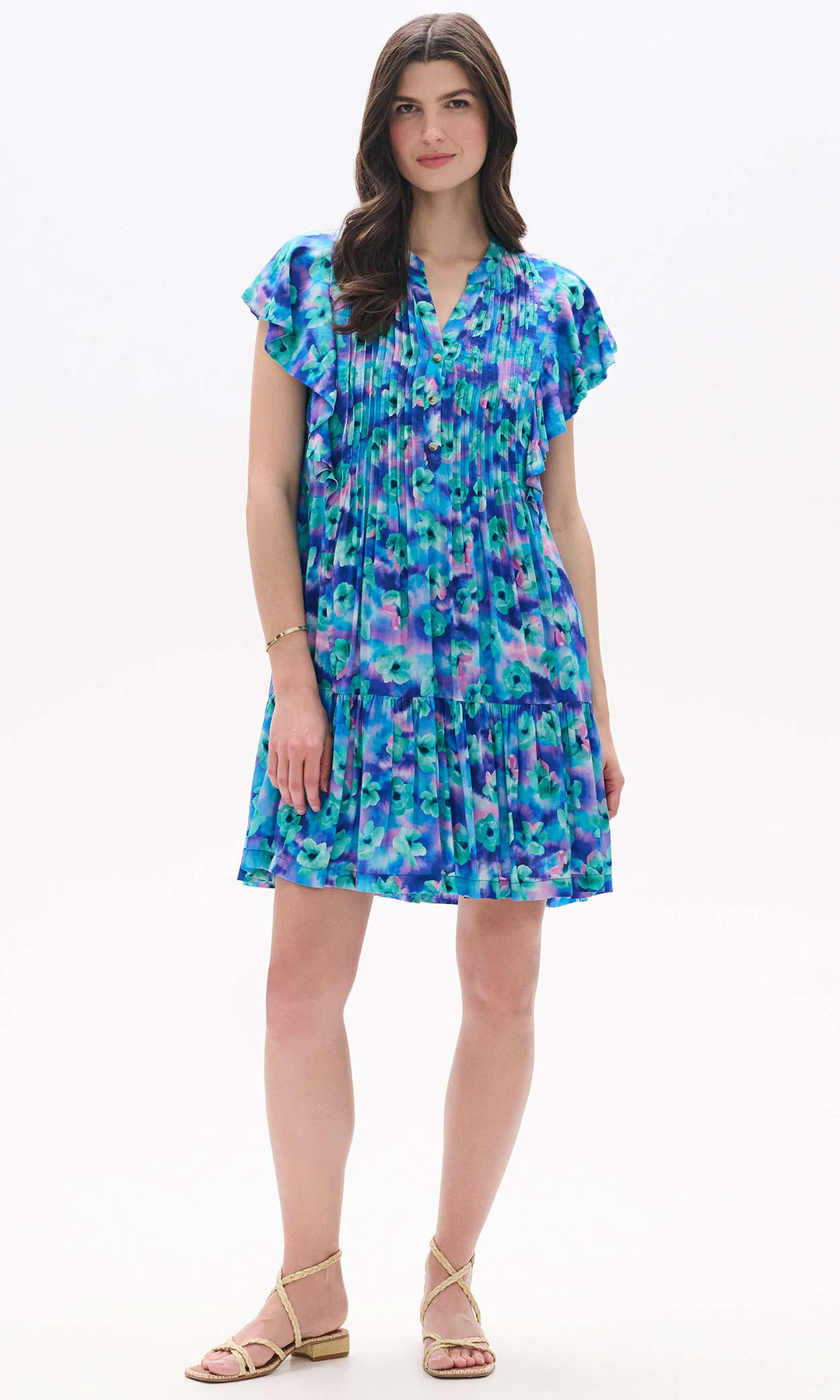 Watercolour Floral Flutter Sleeve Dress