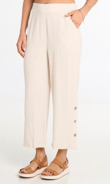 Natural pull-on wide-leg cropped pants