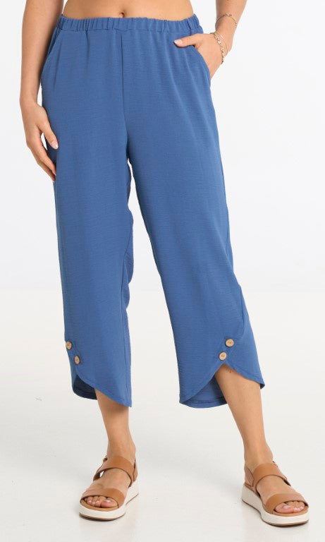 Denim blue pull-on wide-leg cropped pants