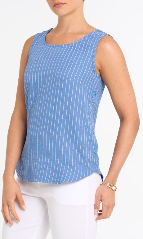 Striped Sleeveless Top with Side Button Detail