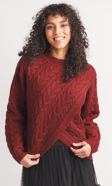 Cable-Knit Crossover Hem Sweater