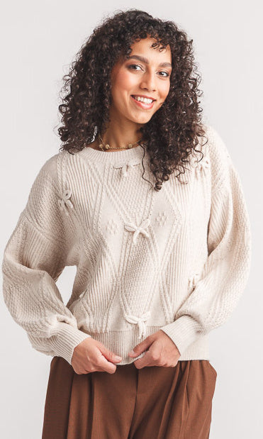 Bow-Detail Cable-Knit Sweater