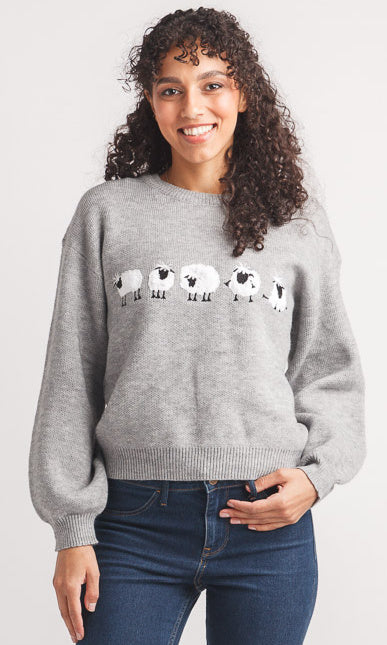 Sheep Motif Crewneck Sweater
