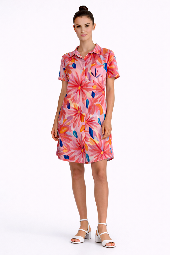 Short Sleeve Button Front Shirt Dress