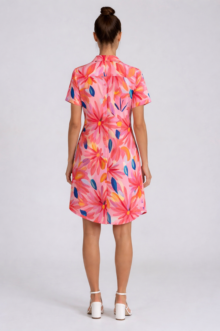 Short Sleeve Button Front Shirt Dress