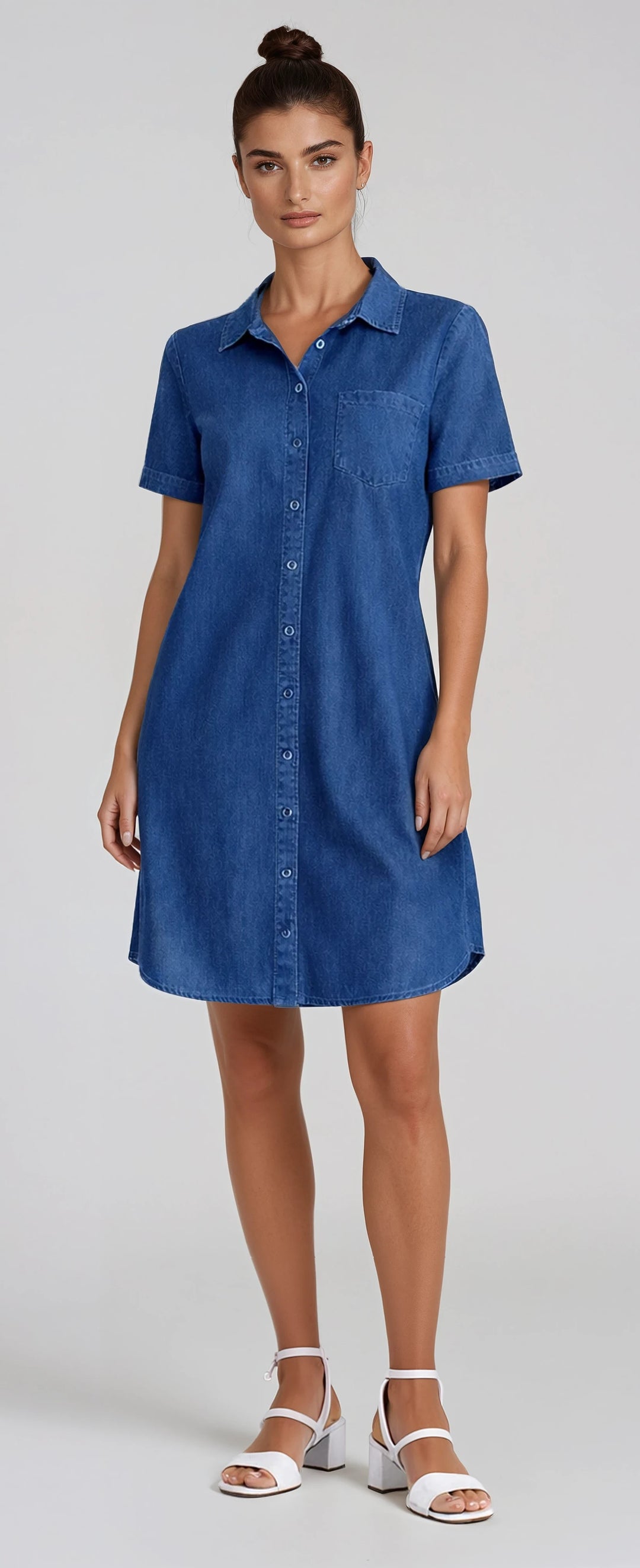 Short Sleeve Button Front Shirt Dress