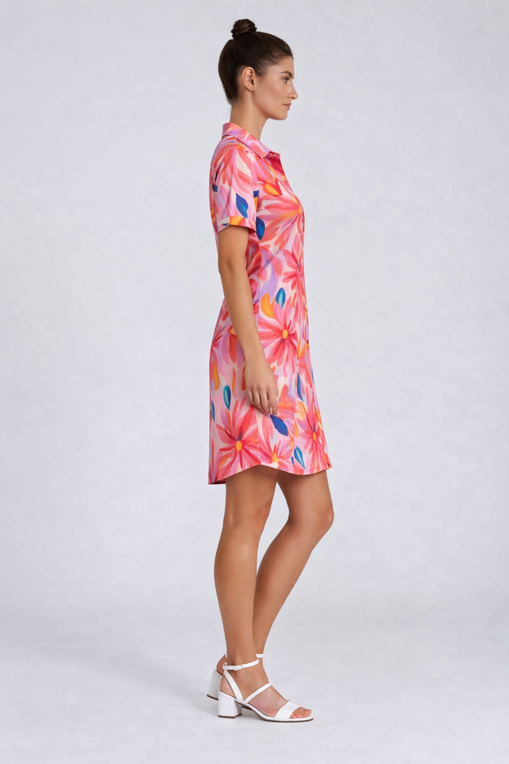 Short Sleeve Button Front Shirt Dress