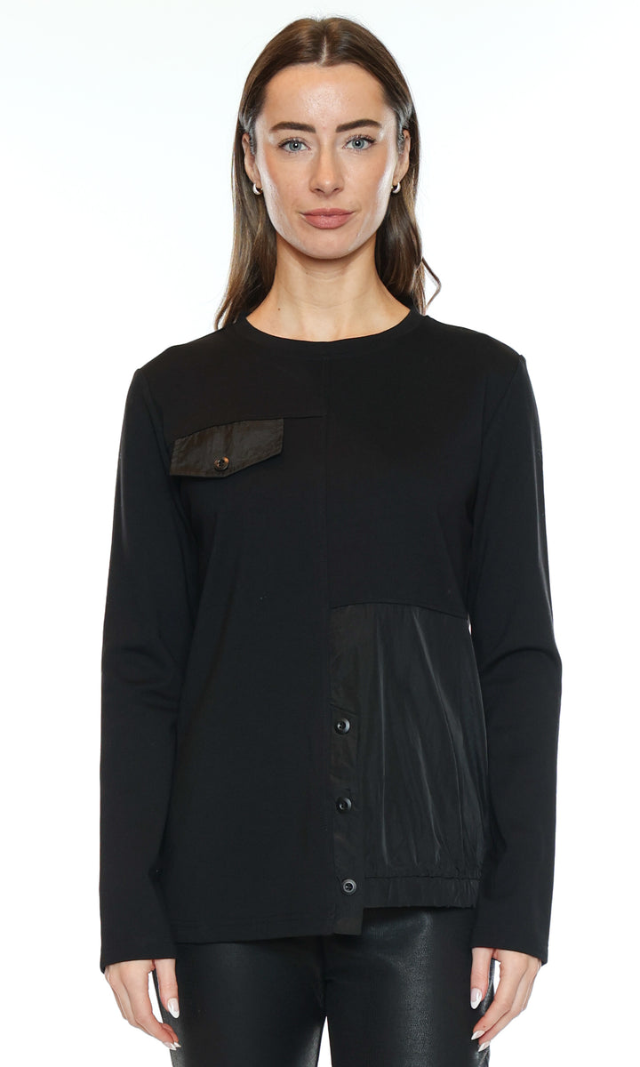 Mixed Media Button Detail Top