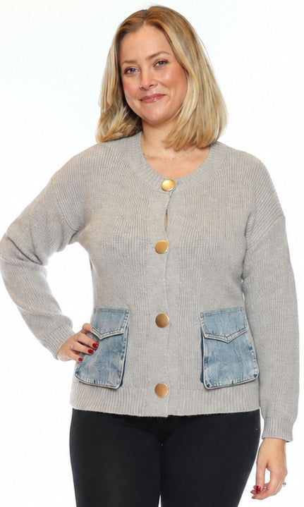 Denim Patch Pocket Sweater