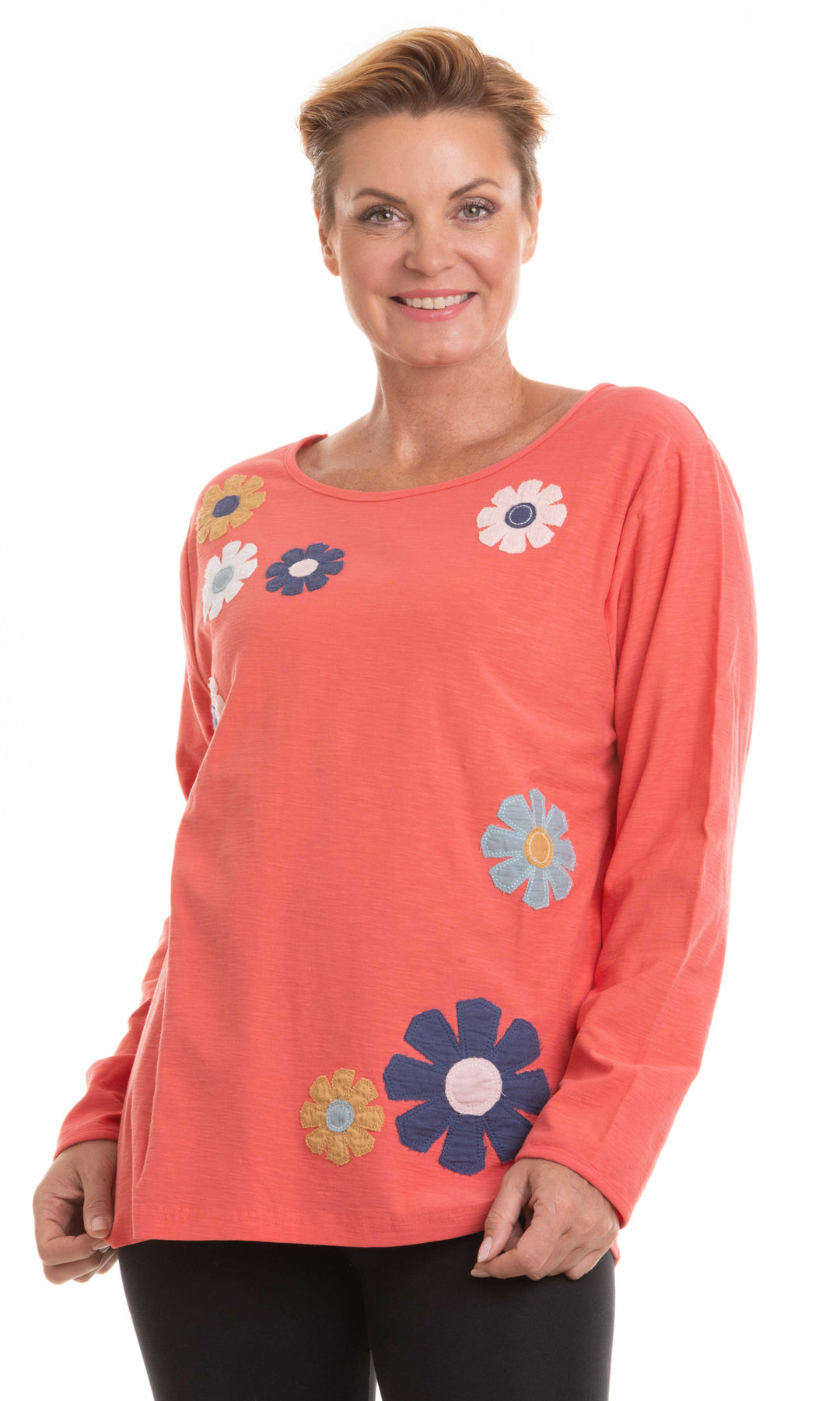 Flower Appliqué Cotton Top