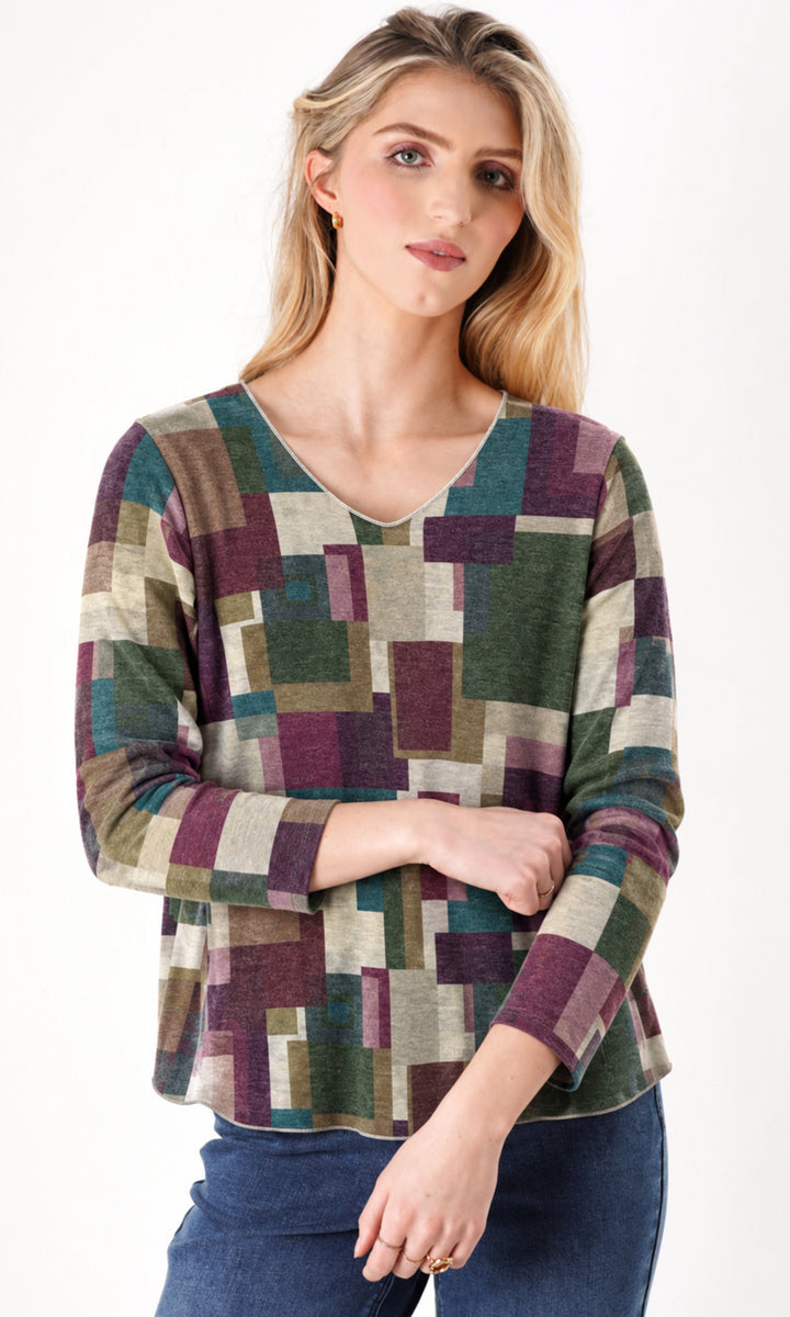 Reversible Abstract and Geometric Print Top