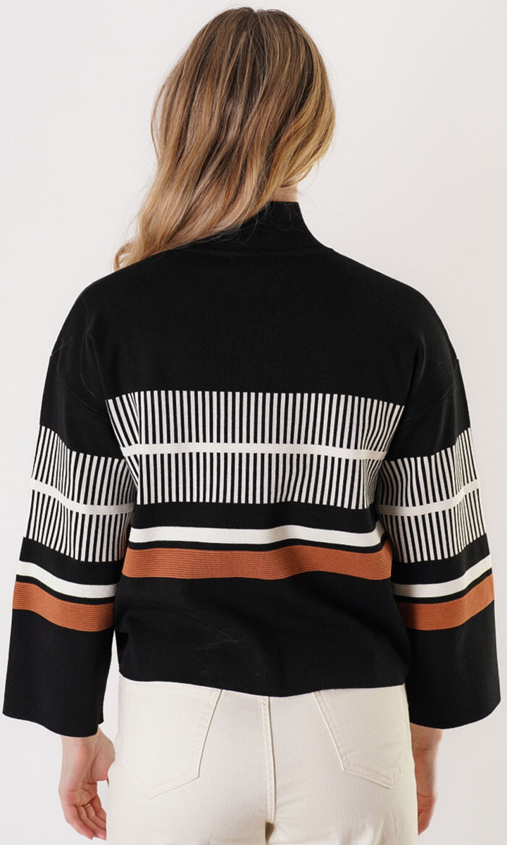 Geometric Stripe Mock-Neck Sweater