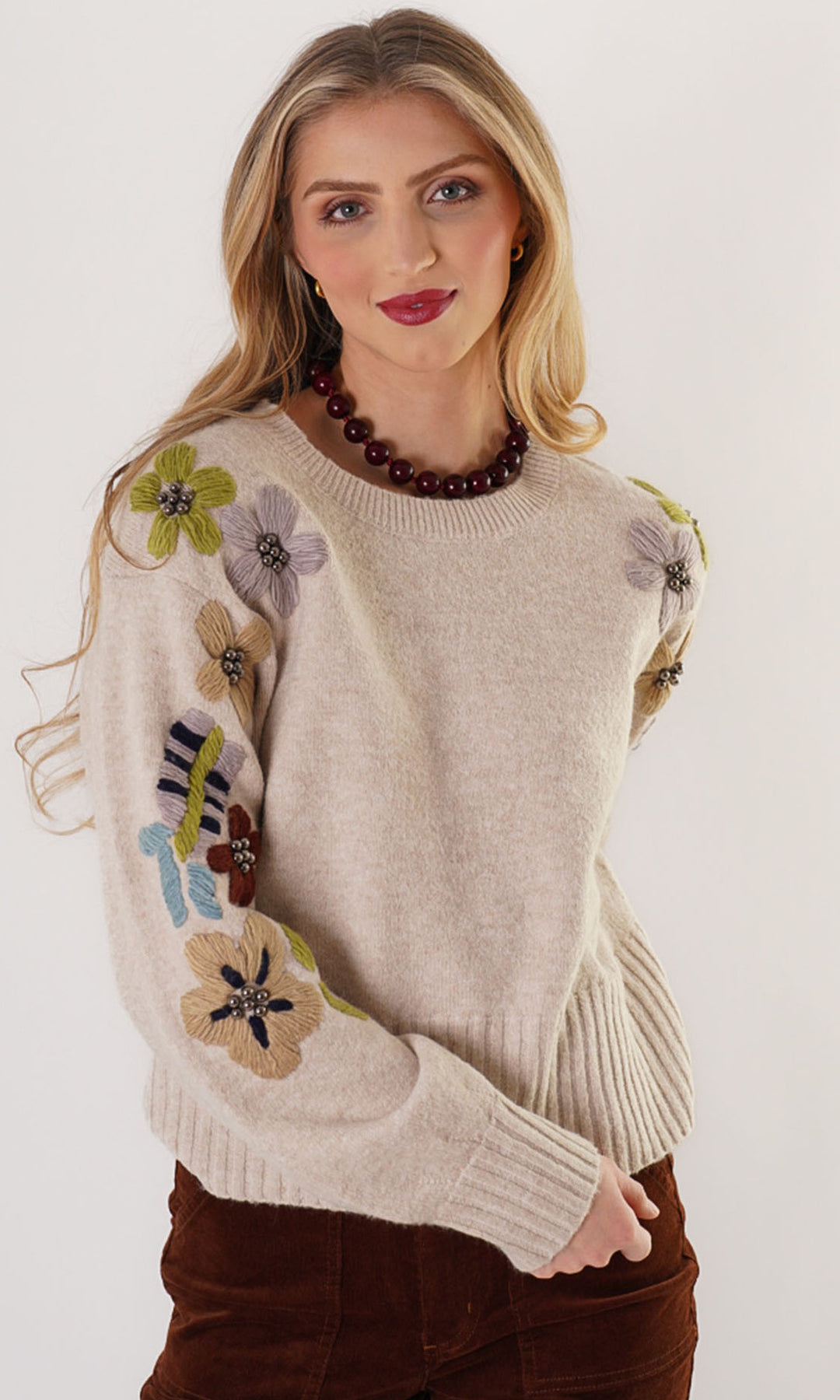 Embellished Floral Sleeve Sweater