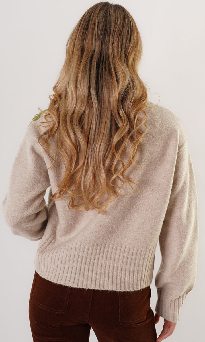 Embellished Floral Sleeve Sweater