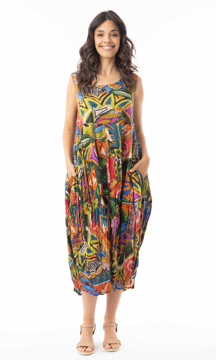 Abstract Print Sleeveless Bubble Dress