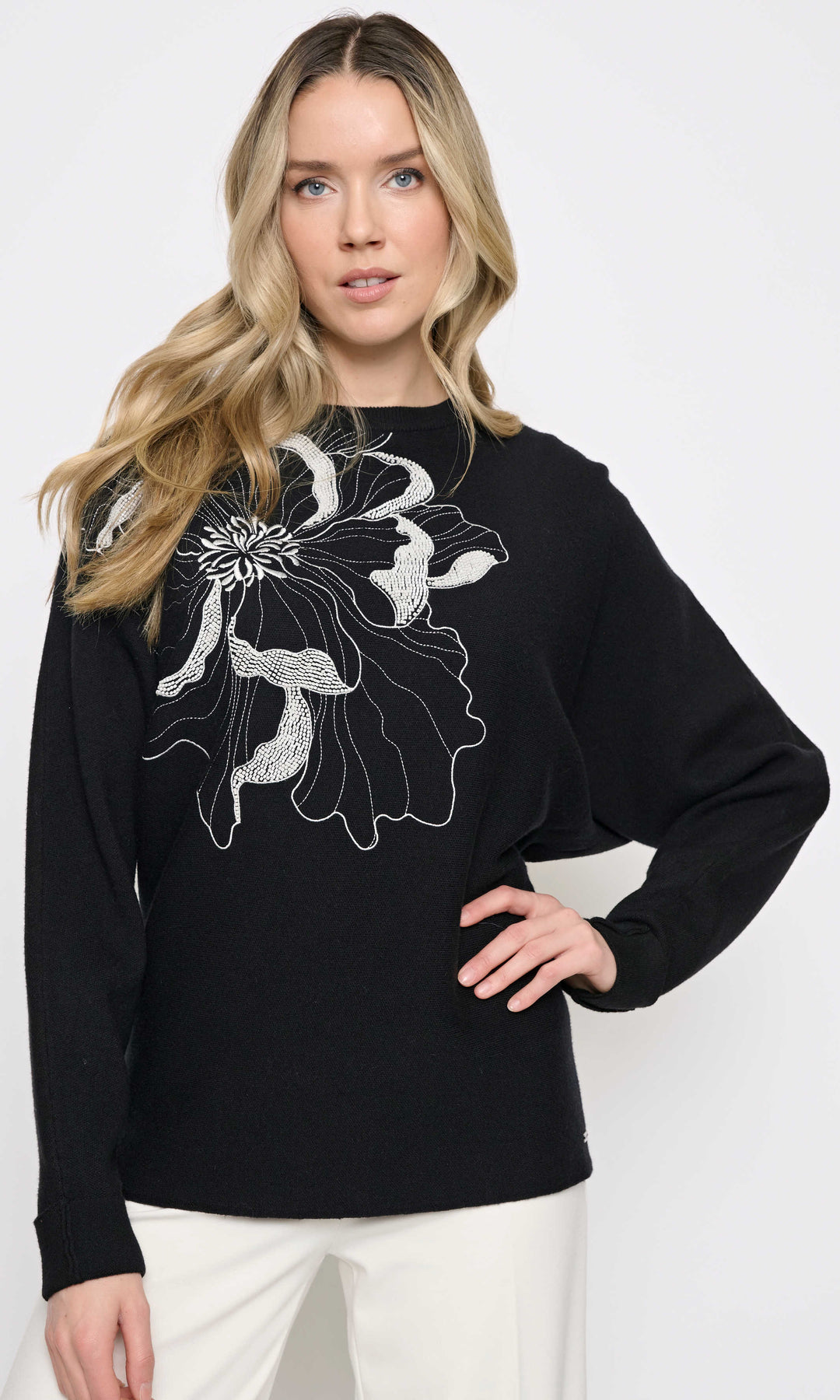 Beaded Floral Dolman Sweater