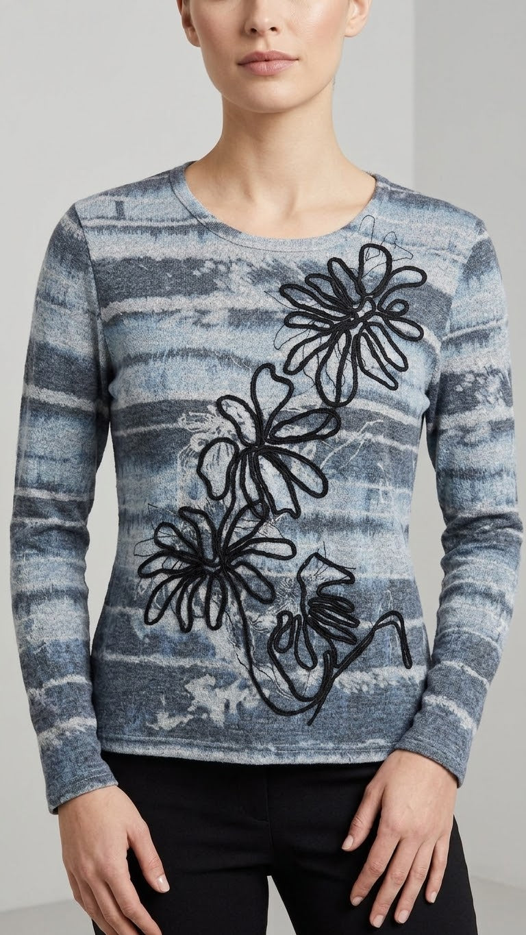 Floral Appliqué Long Sleeve Top