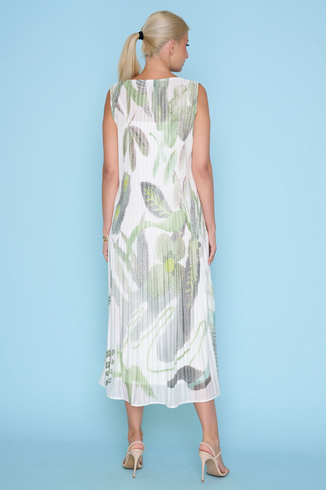 Sleeveless Pleated Print Midi Dress