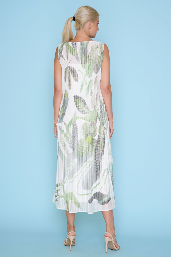 Sleeveless Pleated Print Midi Dress