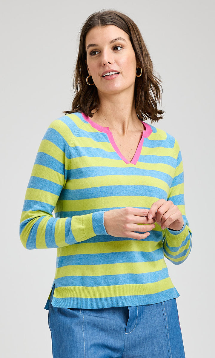 Striped V-Neck Lightweight Knit Sweater