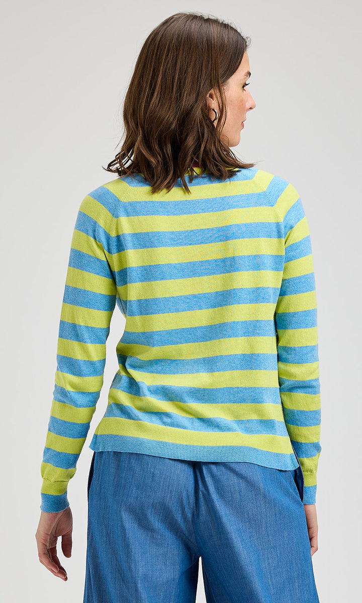 Striped V-Neck Lightweight Knit Sweater