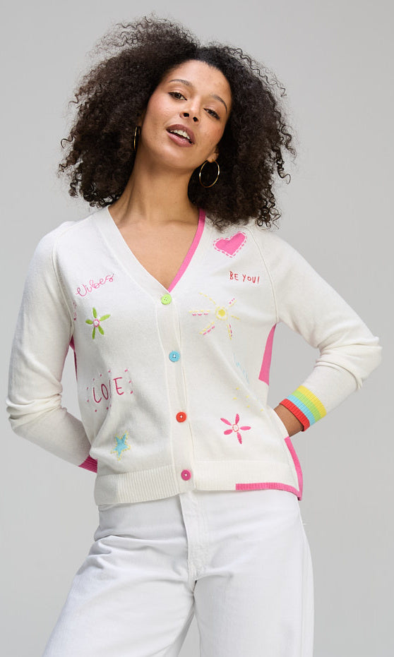 Whimsical Embroidered V-Neck Cardigan