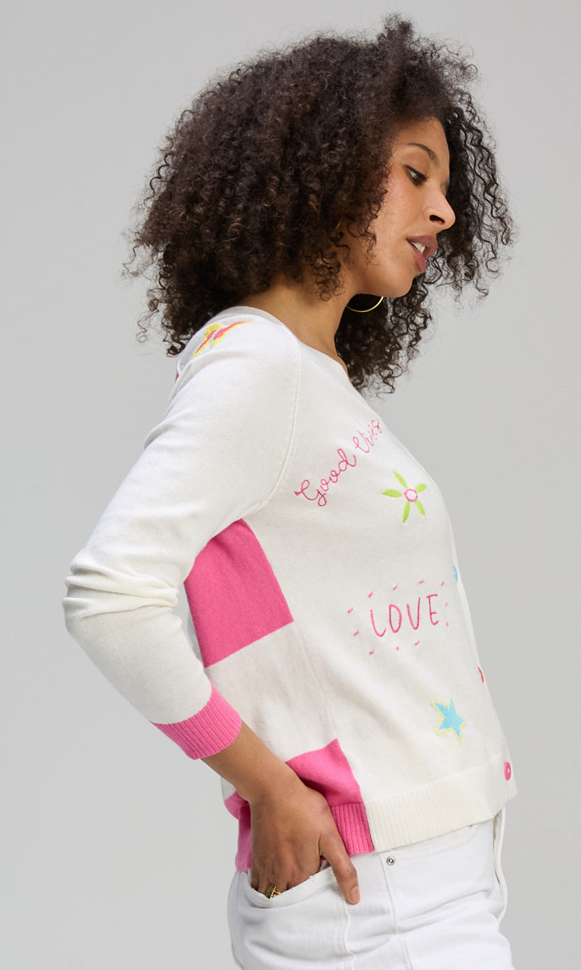 Whimsical Embroidered V-Neck Cardigan