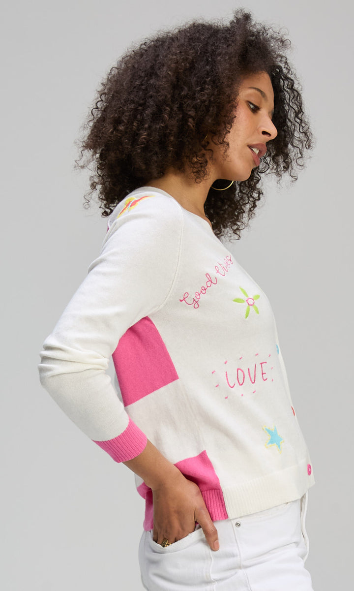 Whimsical Embroidered V-Neck Cardigan
