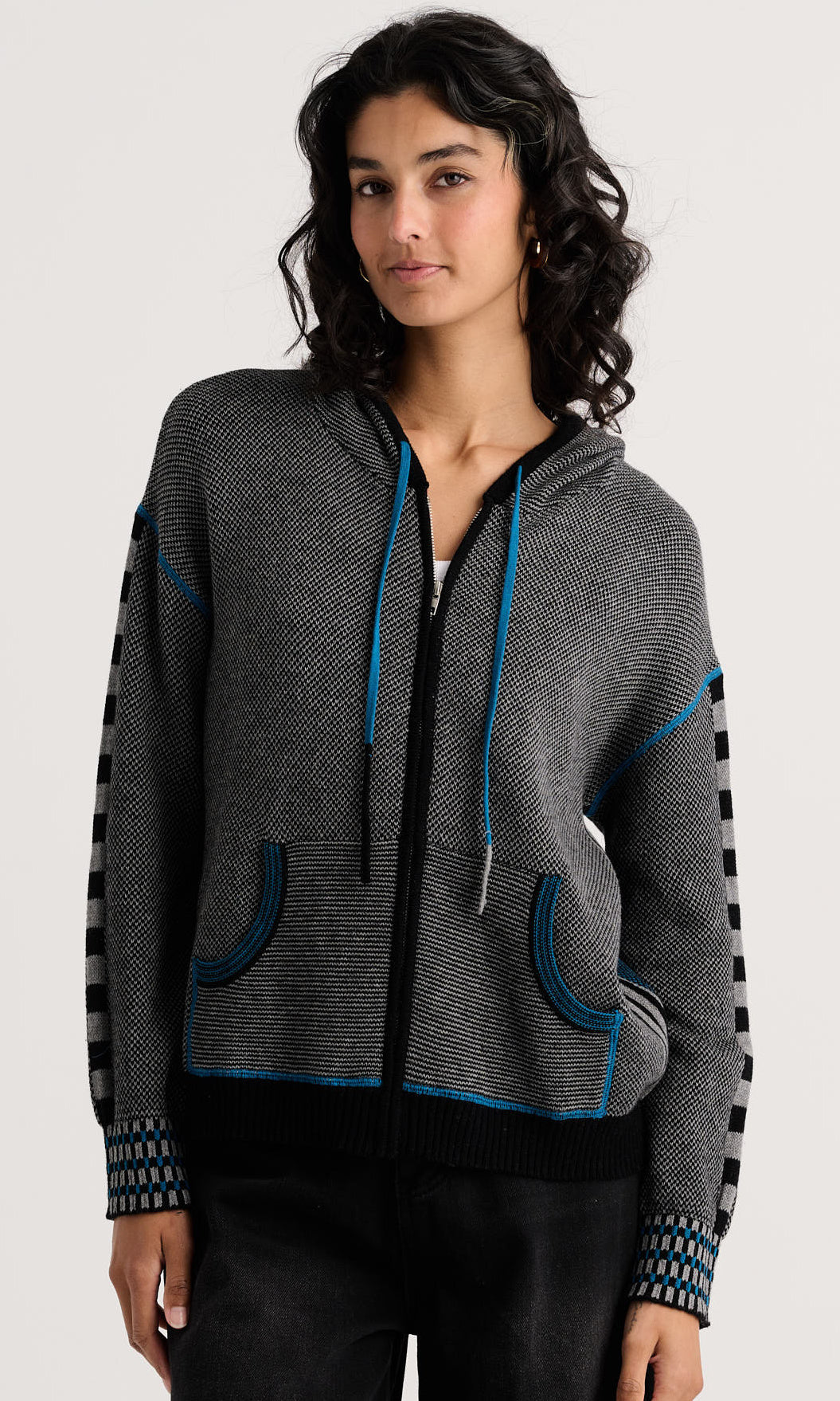 Hooded Cashmere Blend Zip-Up Jacket