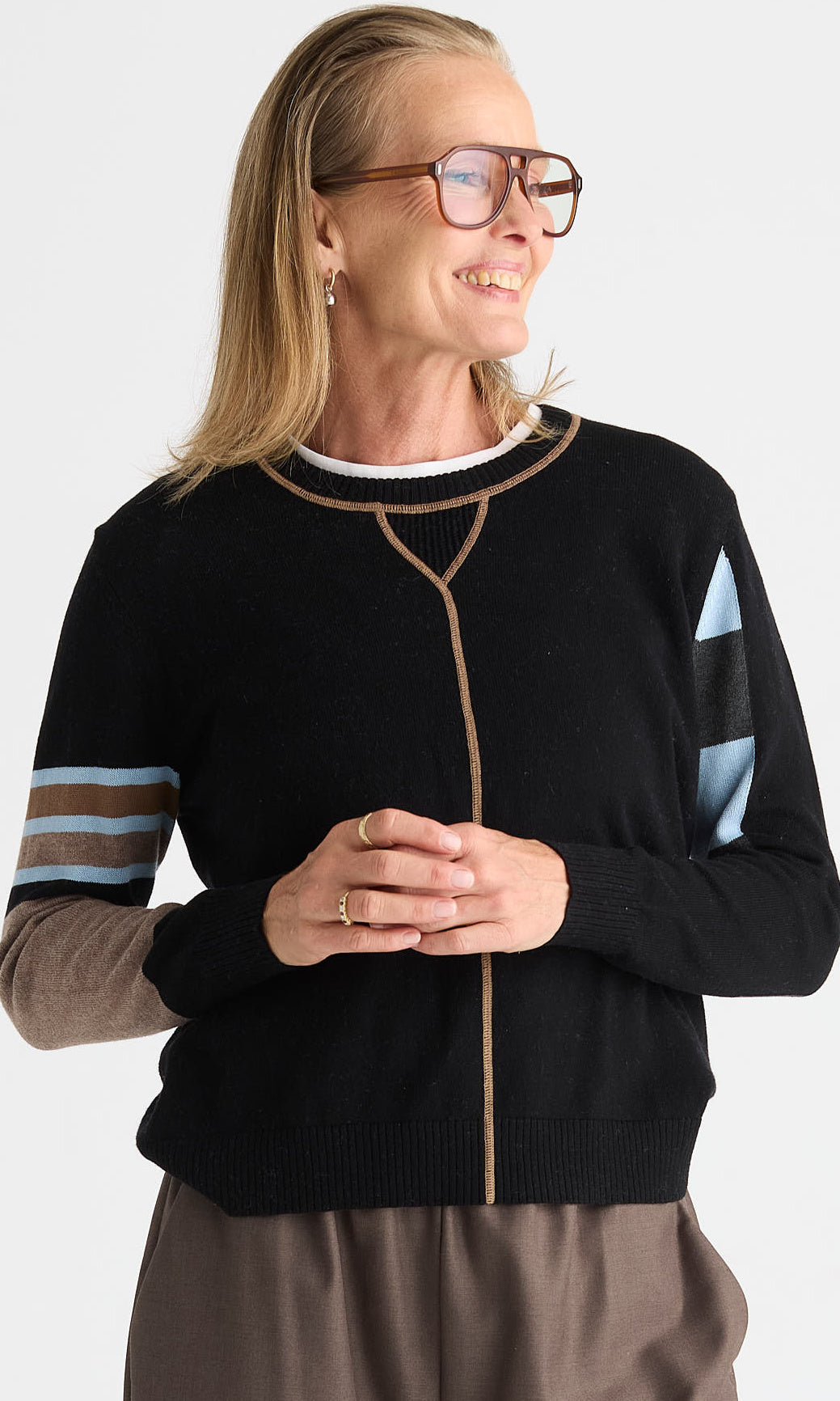 Contrast Sleeve Cashmere Blend Sweater