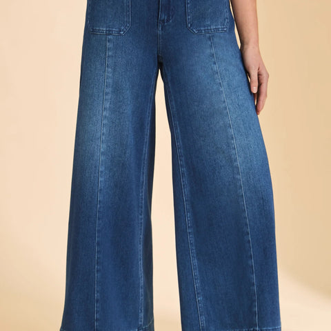 Wide leg denim pants, cropped wide leg jeans, women’s cropped denim, high rise wide leg jeans, boutique denim pants, modern women’s jeans, lightweight denim trousers