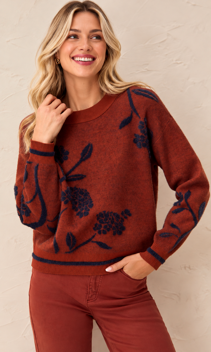 Raised Floral Crew Neck Sweater
