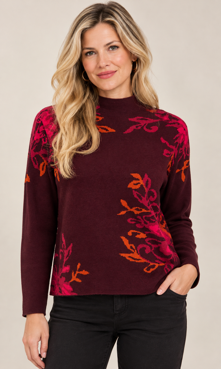 Floral Vine Mock Neck Sweater