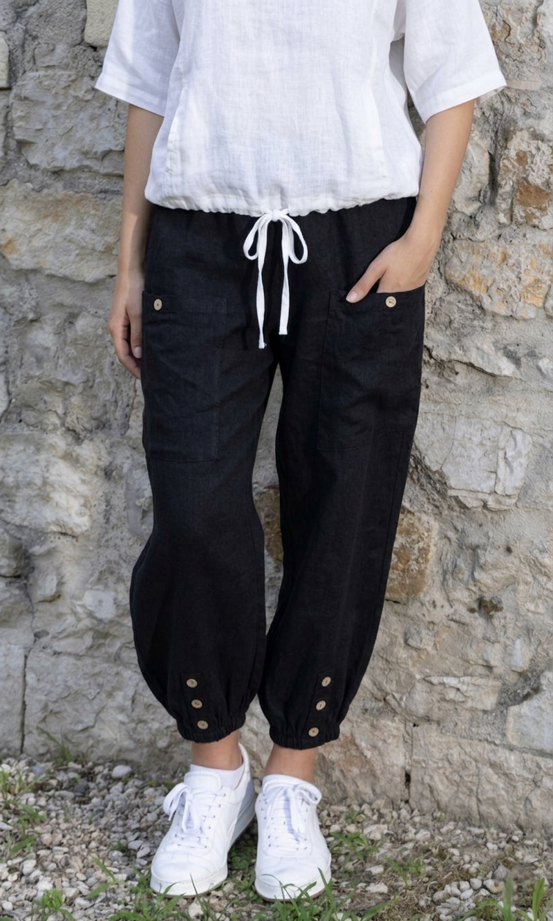 Drawstring Linen Crop Pants