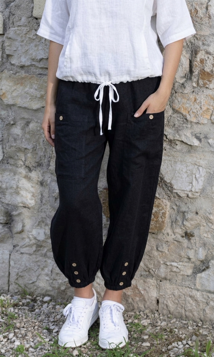 Drawstring Linen Crop Pants